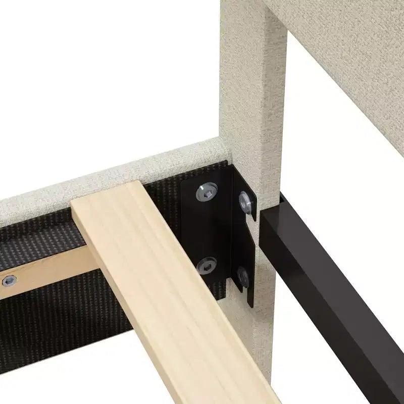 Struttura letto imbottita Queen/King con testiera regolabile – Tessuto in lino, nessuna rete a molle necessaria, Beige