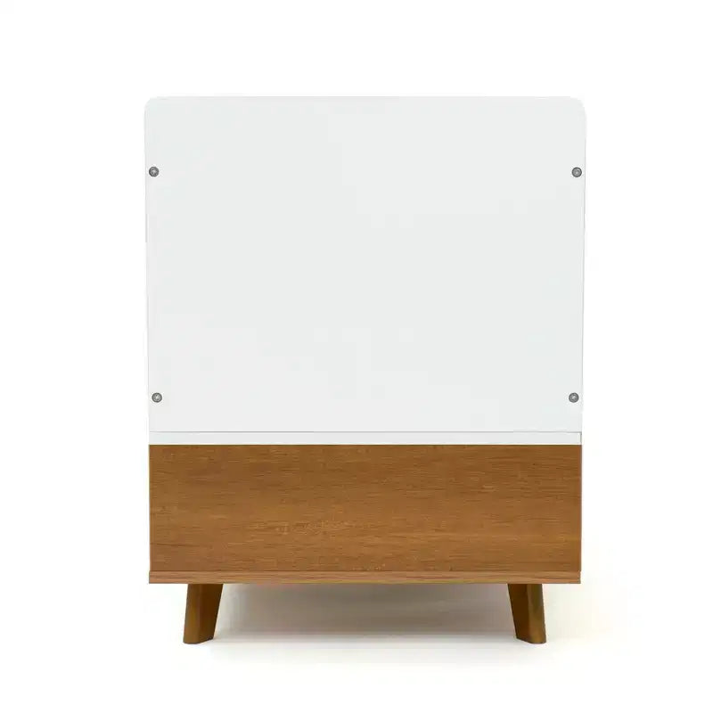 Cofanetto portagiochi per bambini con coperchio ammortizzato e ripiano portaoggetti – Mid-Century Modern, Legno e Bianco