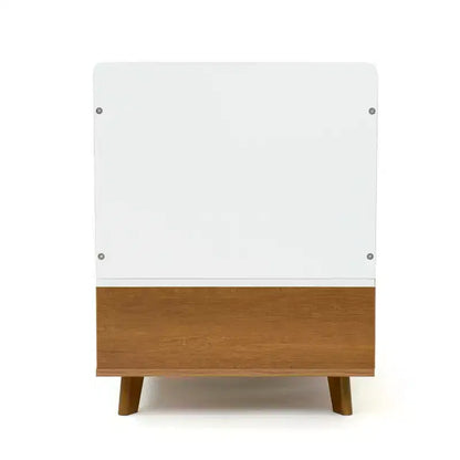 Cofanetto portagiochi per bambini con coperchio ammortizzato e ripiano portaoggetti – Mid-Century Modern, Legno e Bianco