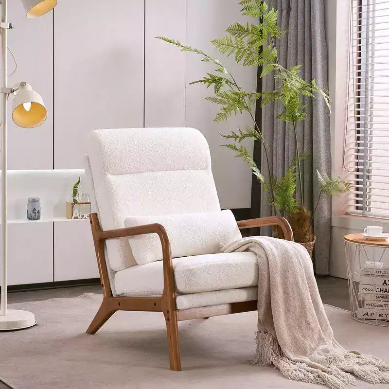 Karl Home High Back Solid Wood Armrest Backrest Iron Frame Linen Indoor Leisure Chair