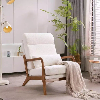 Karl Home High Back Solid Wood Armrest Backrest Iron Frame Linen Indoor Leisure Chair