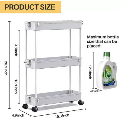 Carrello sottile a 3 ripiani con rotelle – Organizer mobile multifunzione per bagno e cucina