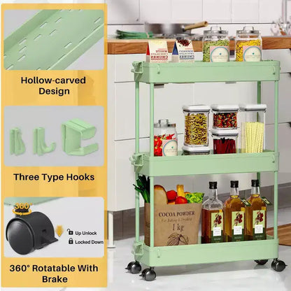 Carrello sottile a 3 ripiani con rotelle – Organizer mobile multifunzione per bagno e cucina