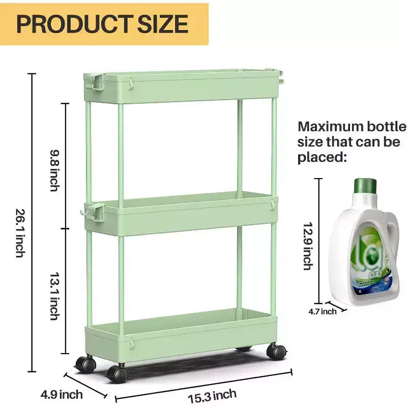 Carrello sottile a 3 ripiani con rotelle – Organizer mobile multifunzione per bagno e cucina