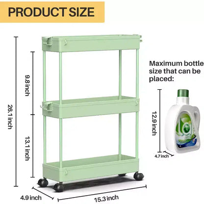 Carrello sottile a 3 ripiani con rotelle – Organizer mobile multifunzione per bagno e cucina