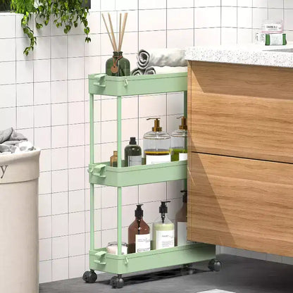 Carrello sottile a 3 ripiani con rotelle – Organizer mobile multifunzione per bagno e cucina