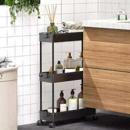 Carrello sottile a 3 ripiani con rotelle – Organizer mobile multifunzione per bagno e cucina
