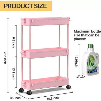 Carrello sottile a 3 ripiani con rotelle – Organizer mobile multifunzione per bagno e cucina