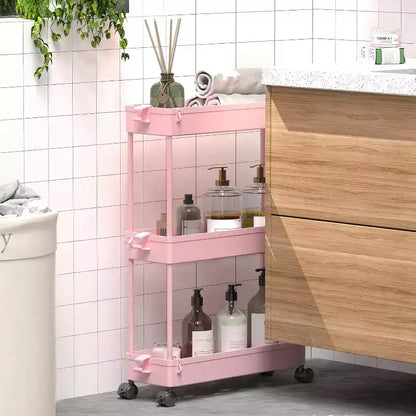 Carrello sottile a 3 ripiani con rotelle – Organizer mobile multifunzione per bagno e cucina