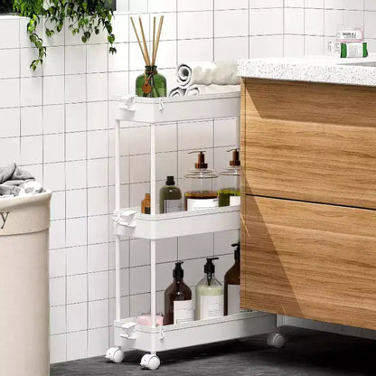 Carrello sottile a 3 ripiani con rotelle – Organizer mobile multifunzione per bagno e cucina