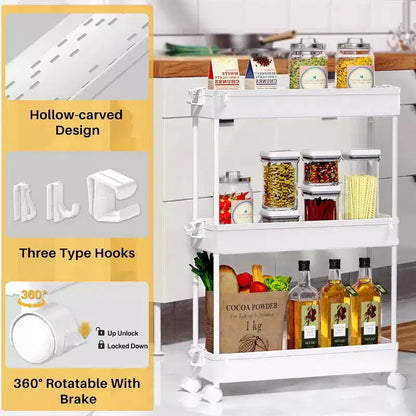 Carrello sottile a 3 ripiani con rotelle – Organizer mobile multifunzione per bagno e cucina