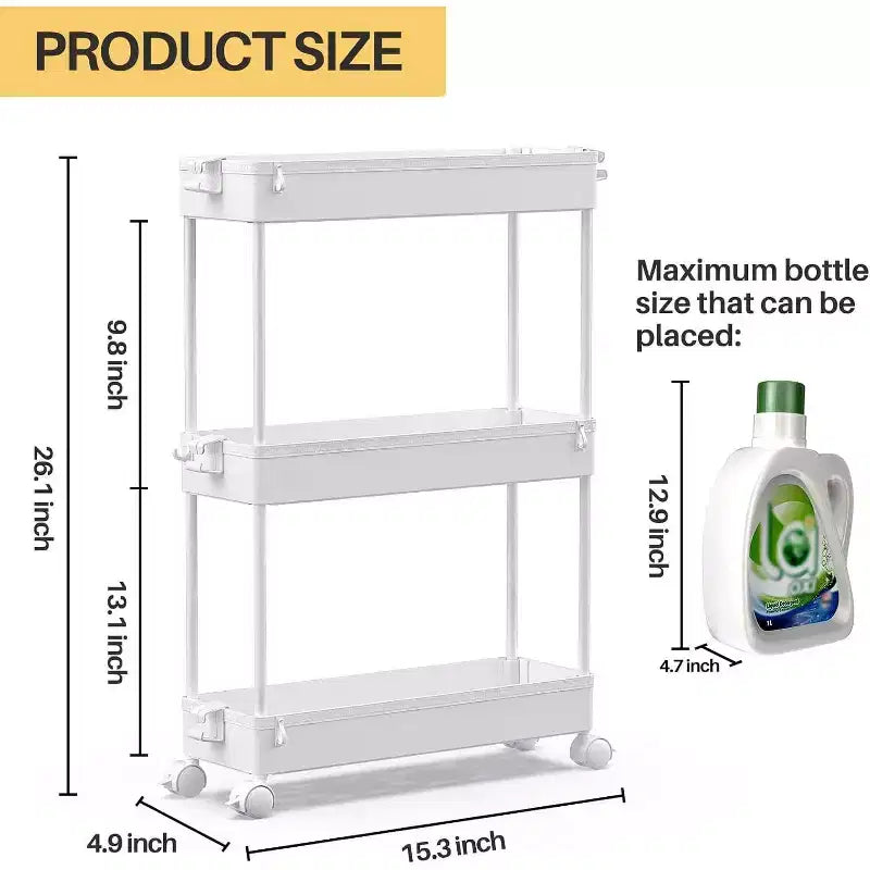 Carrello sottile a 3 ripiani con rotelle – Organizer mobile multifunzione per bagno e cucina