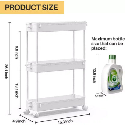 Carrello sottile a 3 ripiani con rotelle – Organizer mobile multifunzione per bagno e cucina