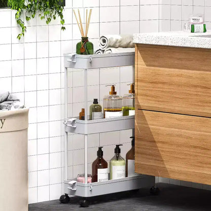Carrello sottile a 3 ripiani con rotelle – Organizer mobile multifunzione per bagno e cucina