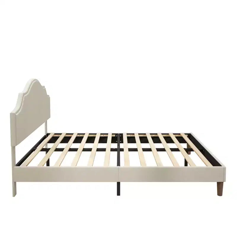 Struttura letto imbottita Queen/King con testiera regolabile – Tessuto in lino, nessuna rete a molle necessaria, Beige