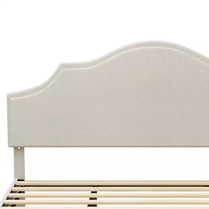 Struttura letto imbottita Queen/King con testiera regolabile – Tessuto in lino, nessuna rete a molle necessaria, Beige