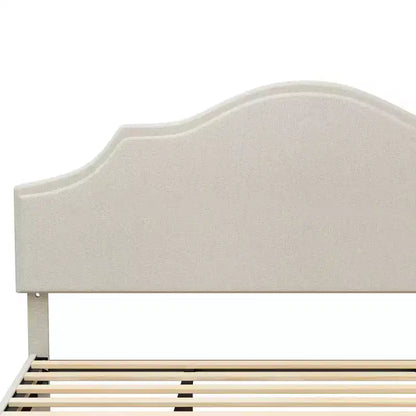 Struttura letto imbottita Queen/King con testiera regolabile – Tessuto in lino, nessuna rete a molle necessaria, Beige
