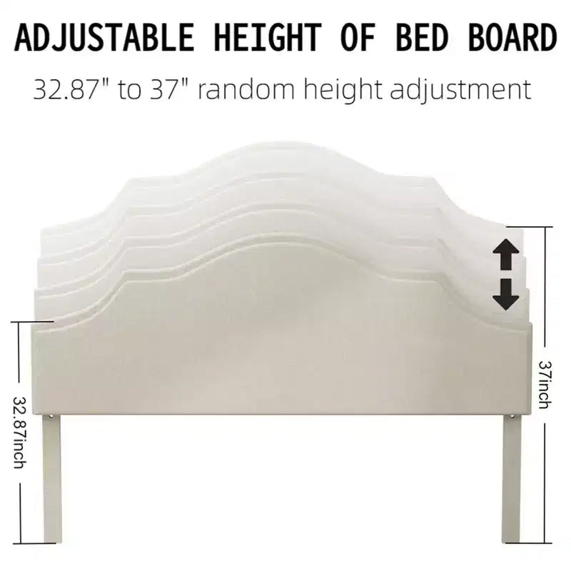 Struttura letto imbottita Queen/King con testiera regolabile – Tessuto in lino, nessuna rete a molle necessaria, Beige