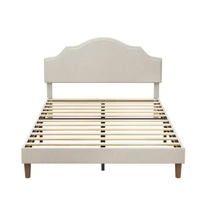 Struttura letto imbottita Queen/King con testiera regolabile – Tessuto in lino, nessuna rete a molle necessaria, Beige