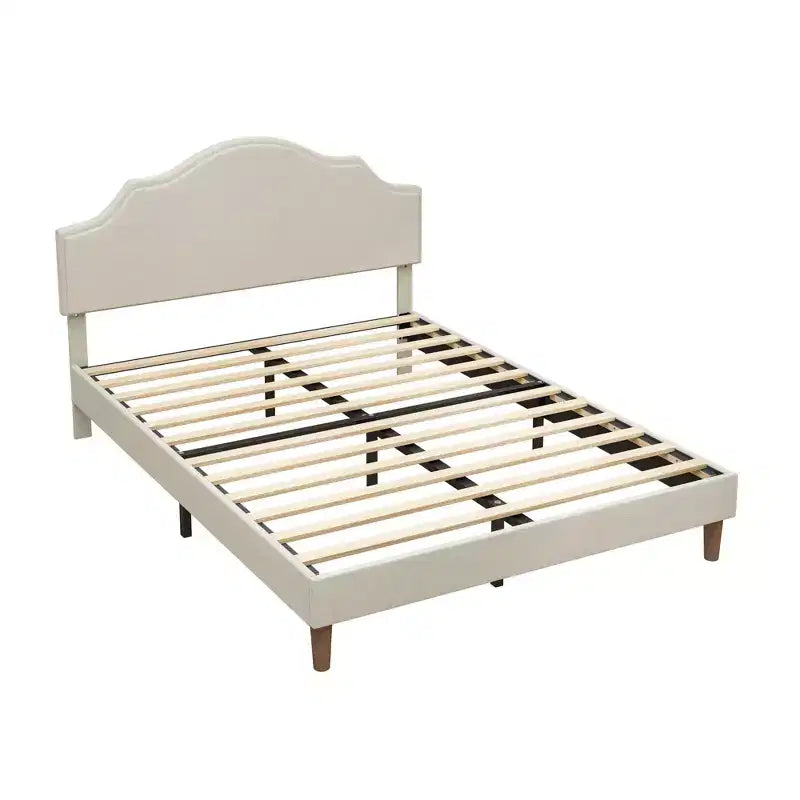Struttura letto imbottita Queen/King con testiera regolabile – Tessuto in lino, nessuna rete a molle necessaria, Beige