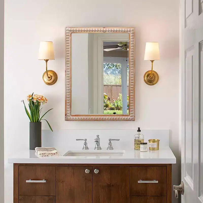 Specchio da parete rettangolare con cornice in legno da 30 pollici e perline – Bagno e soggiorno