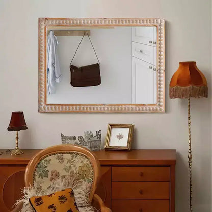 Specchio da parete rettangolare con cornice in legno da 30 pollici e perline – Bagno e soggiorno