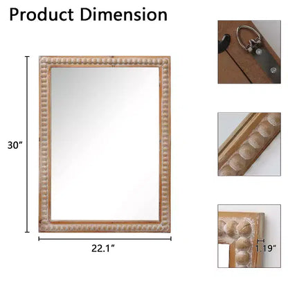Specchio da parete rettangolare con cornice in legno da 30 pollici e perline – Bagno e soggiorno