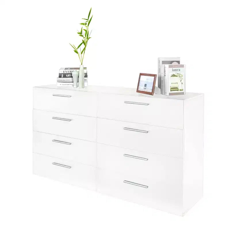 Cassettiera bianca a 8 cassetti in pannello truciolare – larghezza circa 120 cm – immagine 2