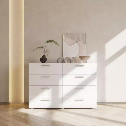 Cassettiera a 8 cassetti in truciolato bianco – 120 cm di larghezza