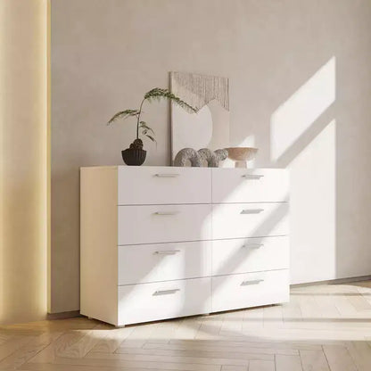 Cassettiera a 8 cassetti in truciolato bianco – 120 cm di larghezza