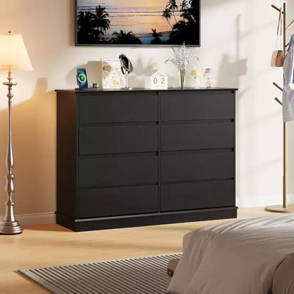 Cassettiera orizzontale in legno a 8 cassetti profondi per camera da letto, soggiorno e corridoio
