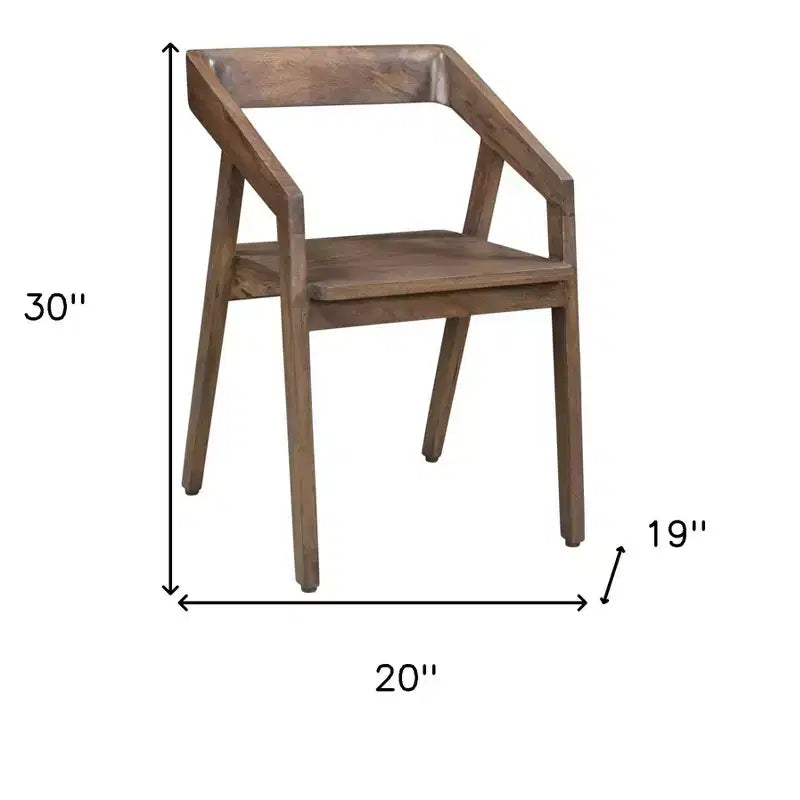 Sedia da pranzo con braccioli in legno massello marrone scuro con schienale aperto – Stile metà secolo