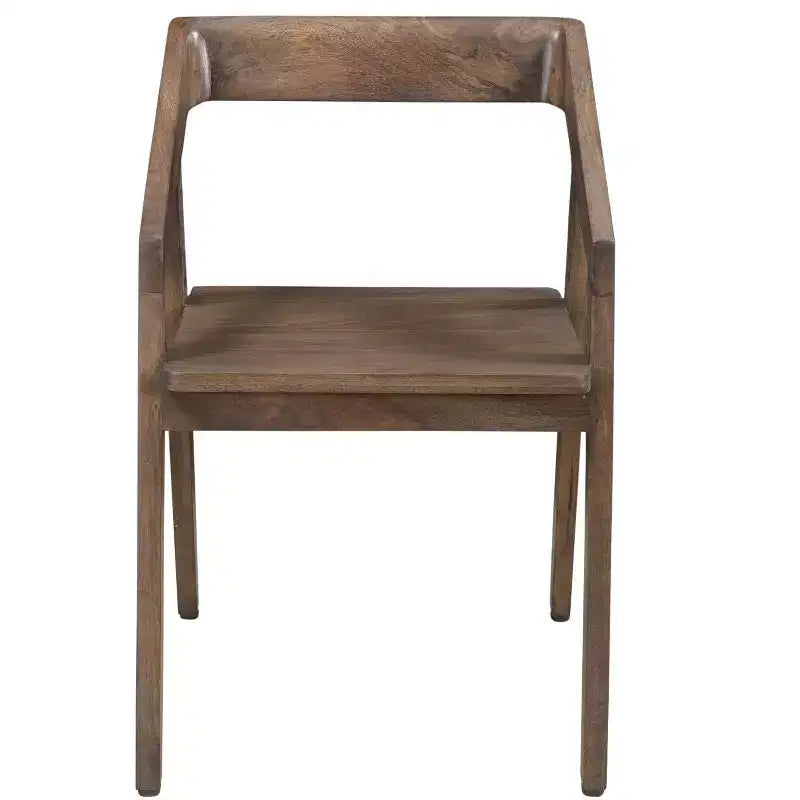 Sedia da pranzo con braccioli in legno massello marrone scuro con schienale aperto – Stile metà secolo