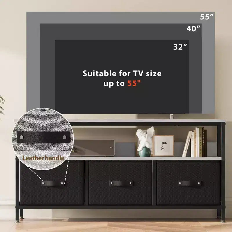 Mobile TV da 55 pollici con 3 cassetti e vano portaoggetti