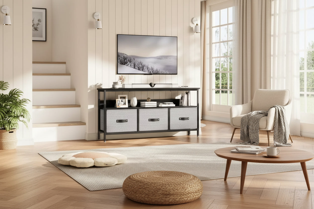 55 Inch TV Stand for Living Room, TV Stand with 3 Drawers, Compact Entertainment Center with Storage Solutions