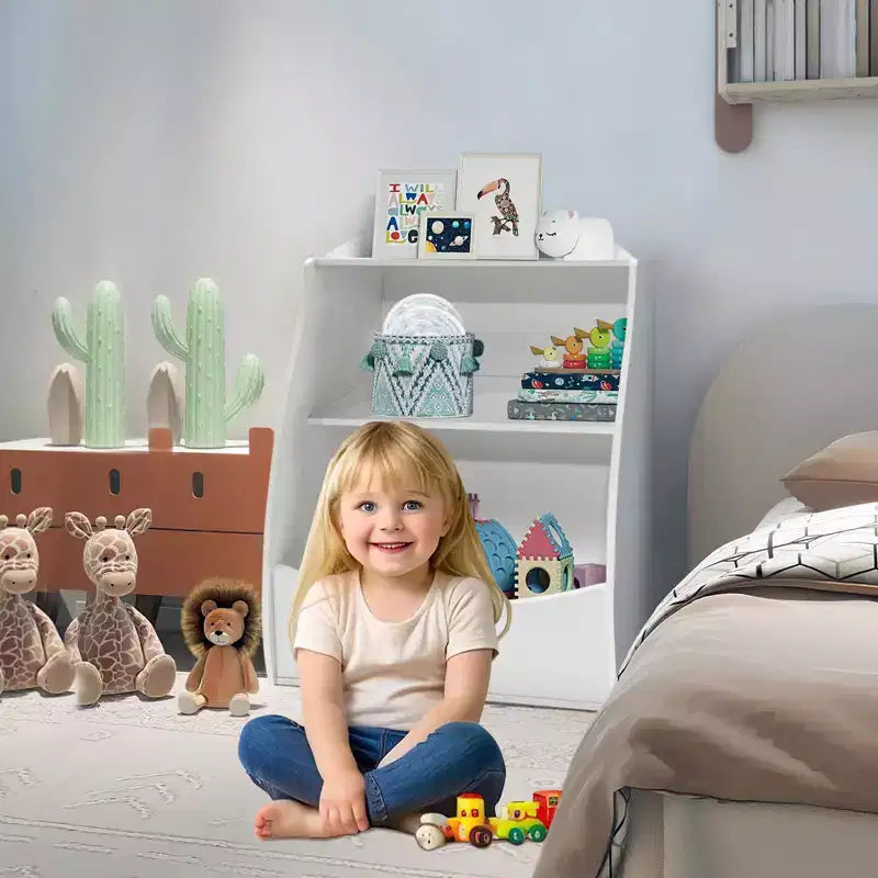 Libreria per Bambini - Organizzatore per Libri, Scaffale a 2 Livelli con Scomparti Aperti per Camera da Letto, Soggiorno, Sala Giochi