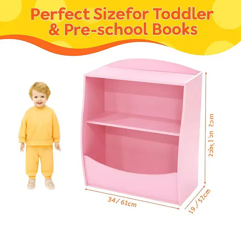 Libreria per Bambini - Organizzatore per Libri, Scaffale a 2 Livelli con Scomparti Aperti per Camera da Letto, Soggiorno, Sala Giochi