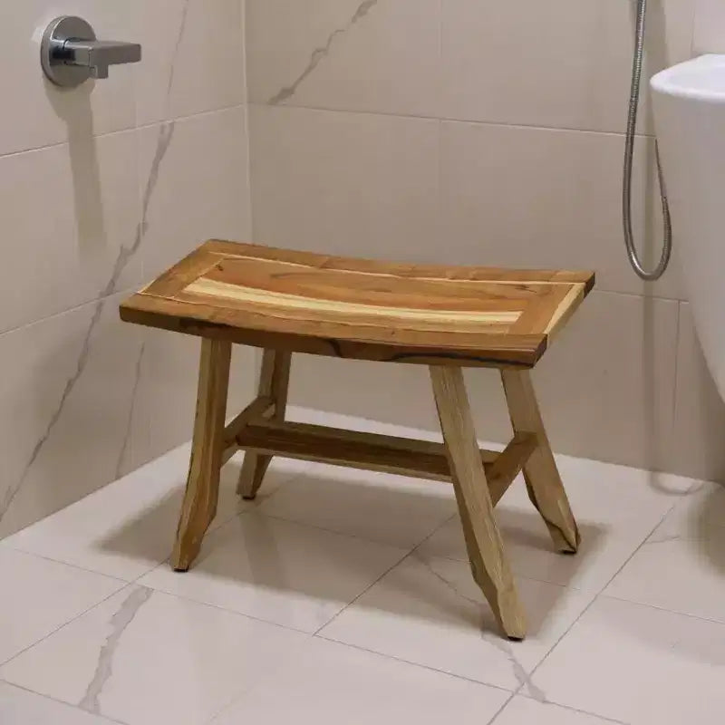 Panca doccia rettangolare in teak marrone – 24 pollici, resistente all'acqua