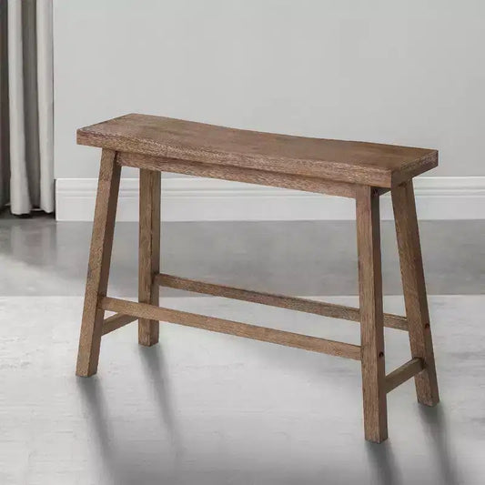 Royal Hampton 33 Inch Saddle Seat Bench with Angled Frame, Sandblasted Acacia Wood Construction