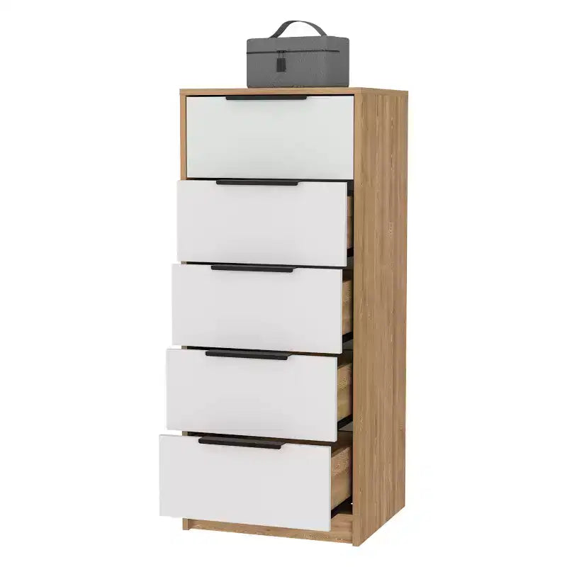 Cassettiera Verticale Moderna a 5 Cassetti – Comò Alto in Legno per Soggiorno e Ingresso
