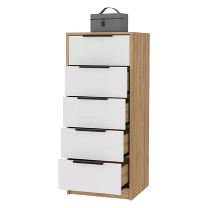 Cassettiera Verticale Moderna a 5 Cassetti – Comò Alto in Legno per Soggiorno e Ingresso