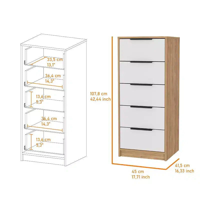 Cassettiera Verticale Moderna a 5 Cassetti – Comò Alto in Legno per Soggiorno e Ingresso
