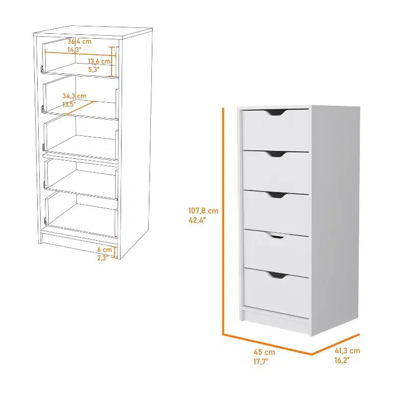 Cassettiera Verticale Moderna a 5 Cassetti – Comò Alto in Legno per Soggiorno e Ingresso