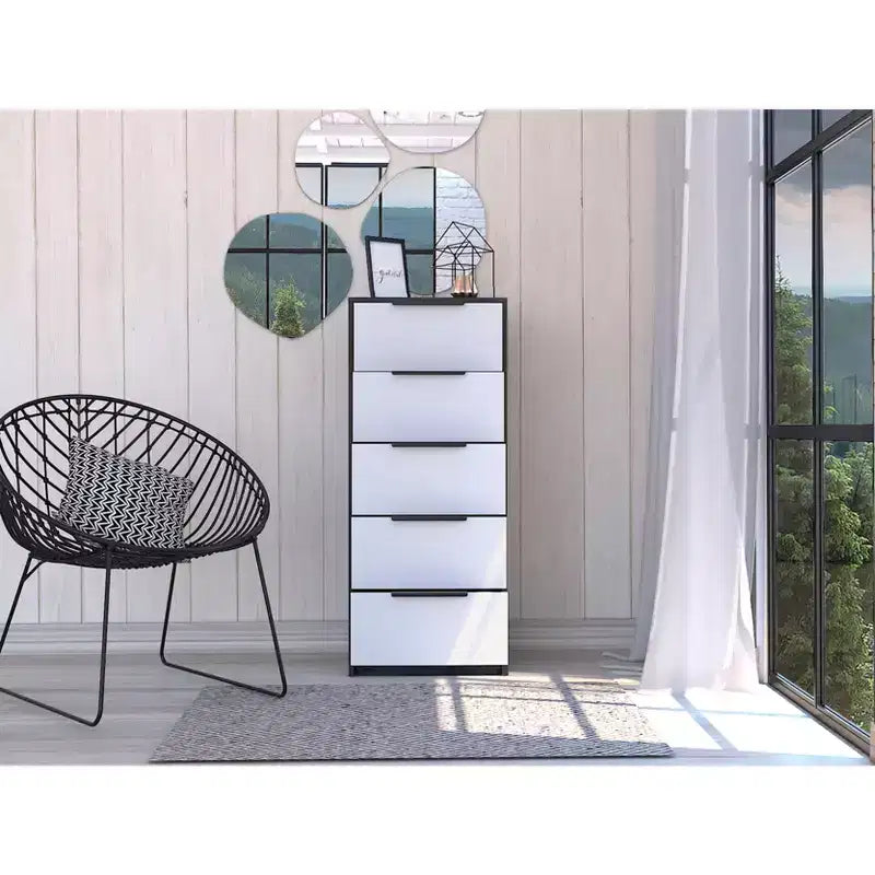 Cassettiera Verticale Moderna a 5 Cassetti – Comò Alto in Legno per Soggiorno e Ingresso