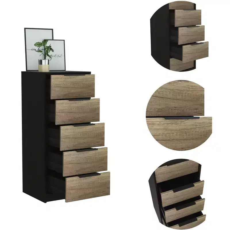 Cassettiera Verticale Moderna a 5 Cassetti – Comò Alto in Legno per Soggiorno e Ingresso