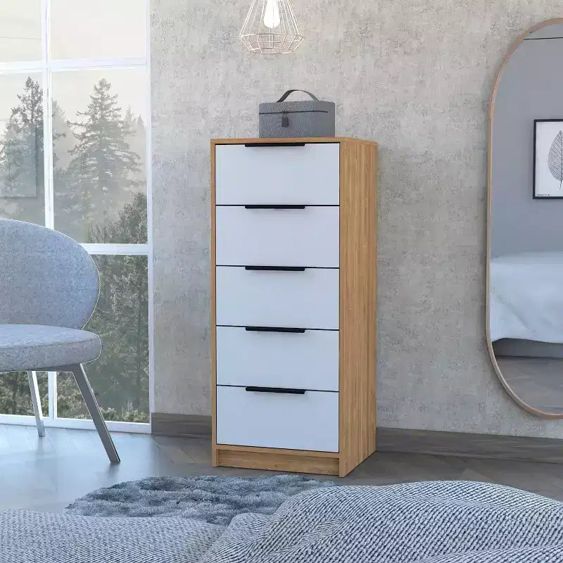 Cassettiera Verticale Moderna a 5 Cassetti – Comò Alto in Legno per Soggiorno e Ingresso