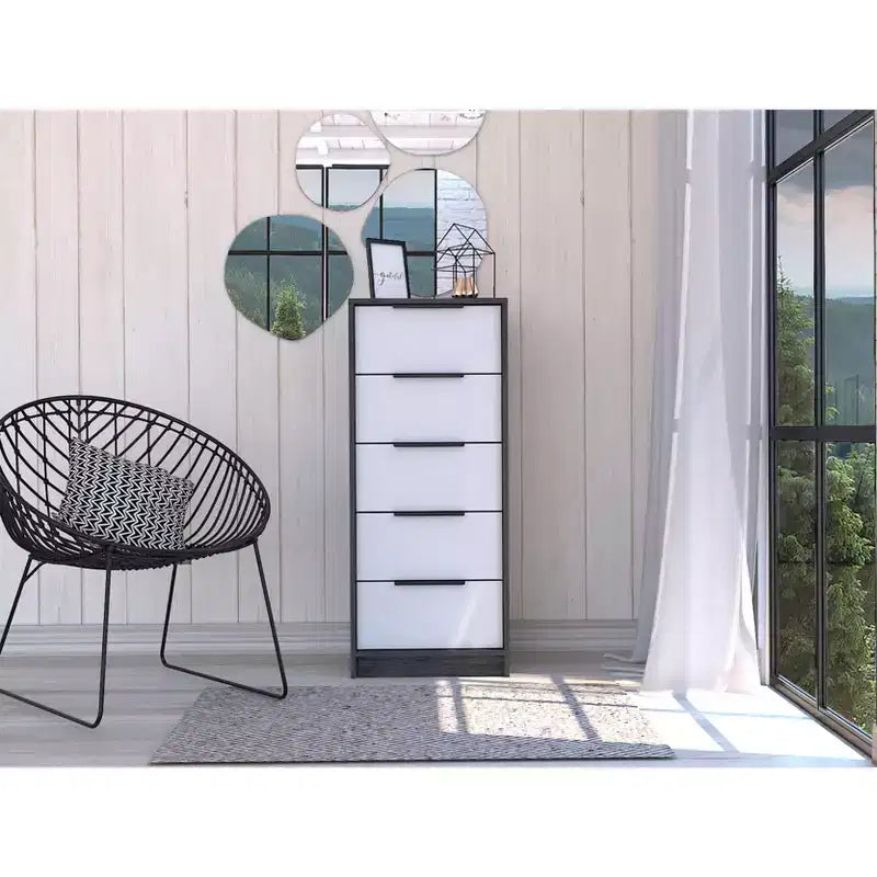 Cassettiera Verticale Moderna a 5 Cassetti – Comò Alto in Legno per Soggiorno e Ingresso