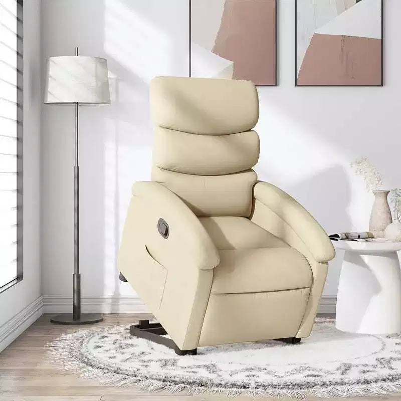 Poltrona Reclinabile Cream Power Lift – Aiuto Elettrico per Alzarsi, Reclinazione Manuale, Tessuto Imbottito, Telaio Robusto