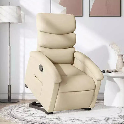 Poltrona Reclinabile Cream Power Lift – Aiuto Elettrico per Alzarsi, Reclinazione Manuale, Tessuto Imbottito, Telaio Robusto