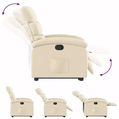 Poltrona Reclinabile Cream Power Lift – Aiuto Elettrico per Alzarsi, Reclinazione Manuale, Tessuto Imbottito, Telaio Robusto